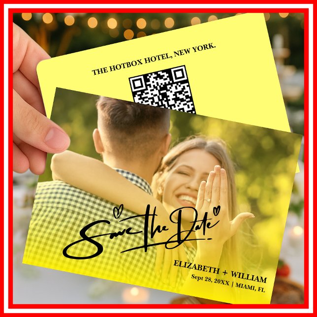 Butter Yellow Wedding Photo QR Code Elegant Save The Date (Creator Uploaded)