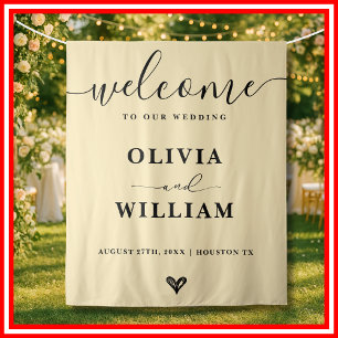 Butter Yellow Wedding Welcome Sign Backdrop Tapestry