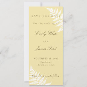 Butter Yellow White Fern 4x9.25 Simply Elegant Save The Date