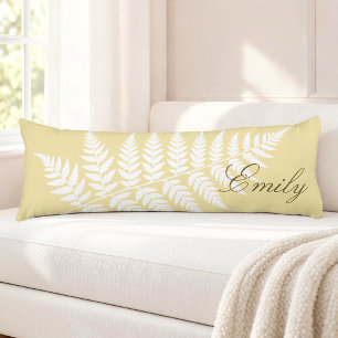 Butter Yellow White Fern Elegant Minimalist Body Cushion