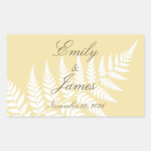 Butter Yellow White Fern Elegant Personalised Rectangular Sticker