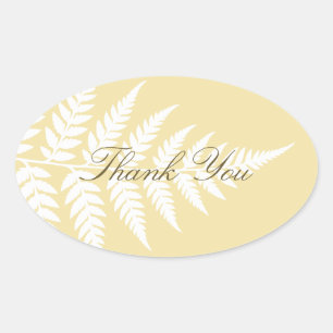 Butter Yellow White Fern Elegant Thank You Oval Sticker