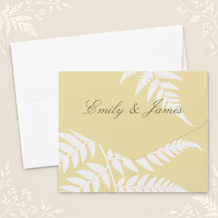 Butter Yellow White Fern Elegant Wedding All In One Invitation