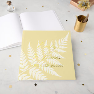 Butter Yellow White Fern Refined Square Gold Guest Book
