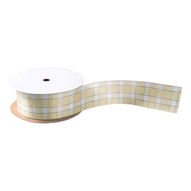 Butter Yellow White Plaid Stripes Birthday Satin Ribbon (Spool)