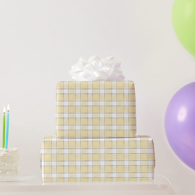 Butter Yellow White Plaid Stripes Wrapping Paper (Party Gifts)