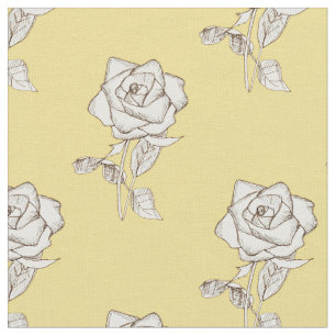 Butter Yellow White Rose Floral Fabric