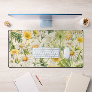  Butter Yellow Wildflower Botanical Watercolor   Desk Mat