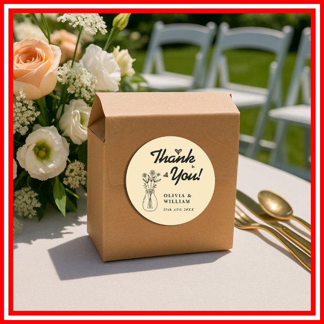 Butter Yellow Wildflower Wedding Thank You Classic Round Sticker (Creator Uploaded)