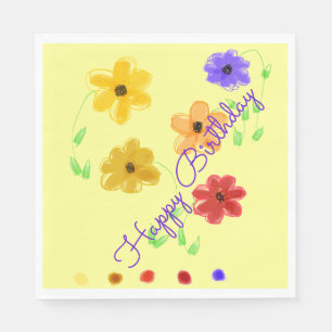 Butter Yellow With Colourful Floral Pattern Napkin