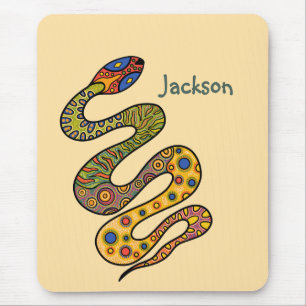 Butter Yellow with Multi-colored Patterned Snake Mouse Pad