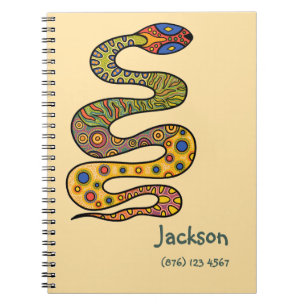 Butter Yellow with Multi-coloured Patterned Snake Notebook