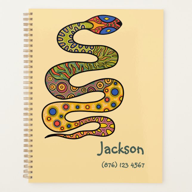 Butter Yellow with Multi-coloured Patterned Snake Planner (Front)