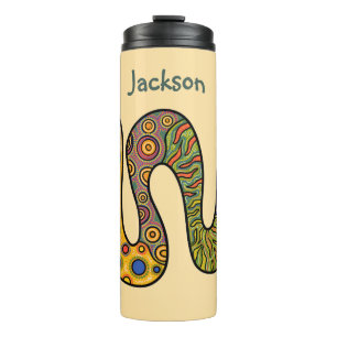 Butter Yellow with Multi-coloured Patterned Snake Thermal Tumbler