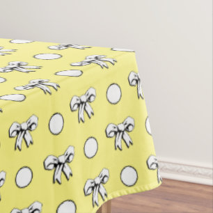 Butter Yellow with White Polka Dots Cartoon Bows Tablecloth