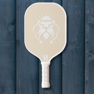 Buttercream and White King Lion Modern Monogram Pickleball Paddle