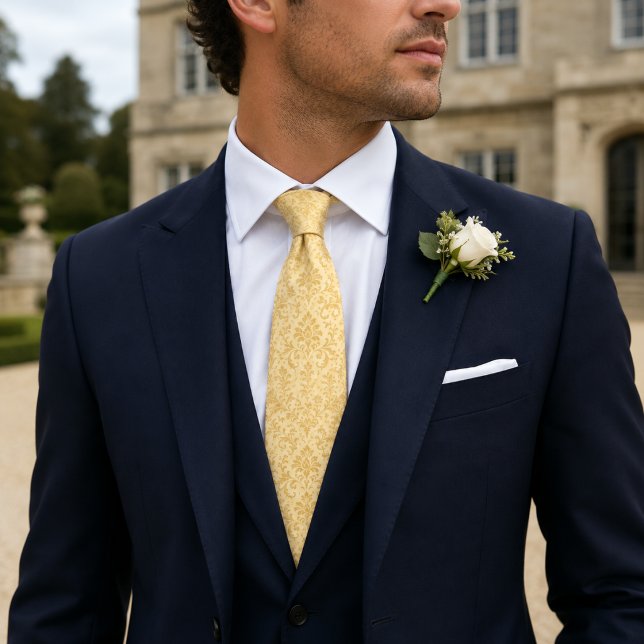Buttercream Champagne Damask Wedding Tie (Creator Uploaded)