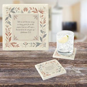 Buttercream Farmhouse Floral Frame Bible Verse  Stone Coaster