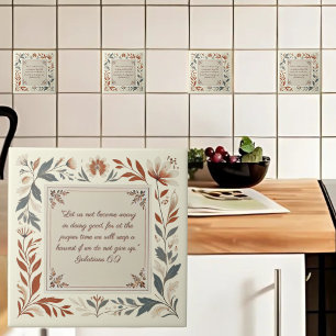 Buttercream Farmhouse Floral Frame Bible Verse  Tile