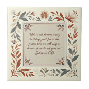 Buttercream Farmhouse Floral Frame Bible Verse Tile
