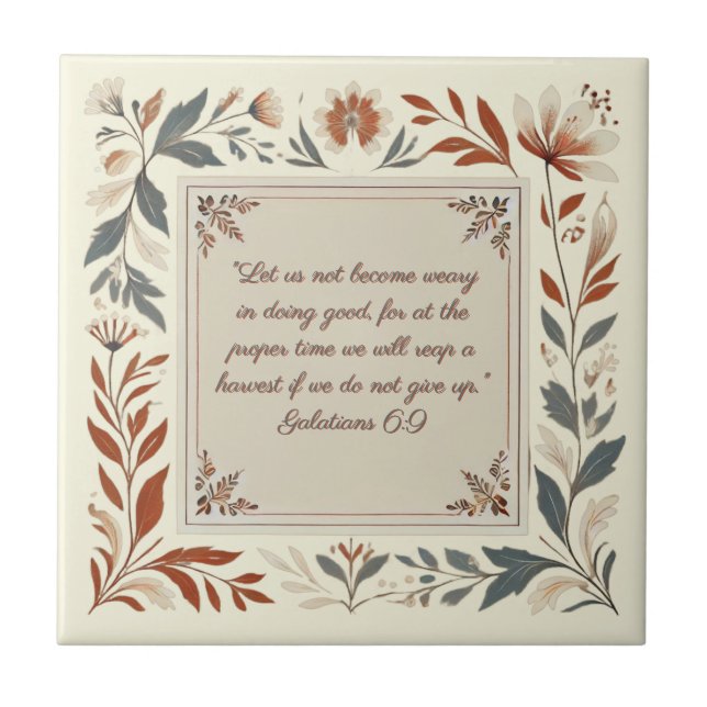 Buttercream Farmhouse Floral Frame Bible Verse  Tile (Front)