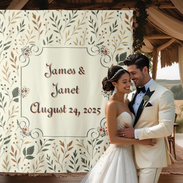 Buttercream Leaves Wedding Backdrop Tapestry (Creator Uploaded)