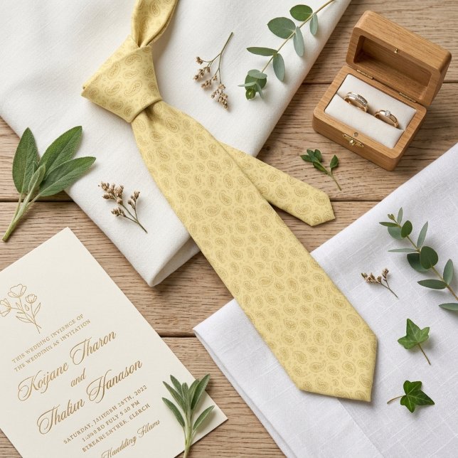 Buttercream Micro Paisley Wedding Champagne  Tie (Creator Uploaded)