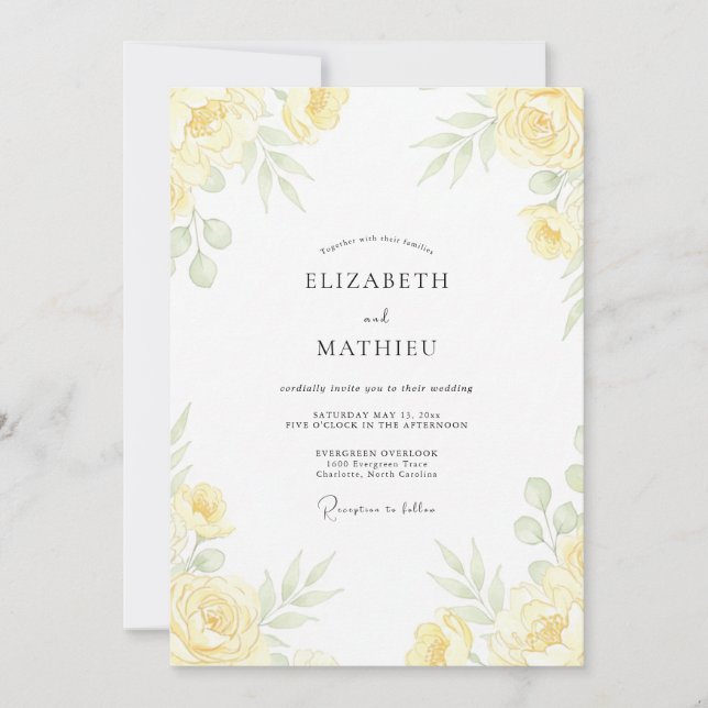 Buttercream Peony Foliage Wedding Invitation (Front)