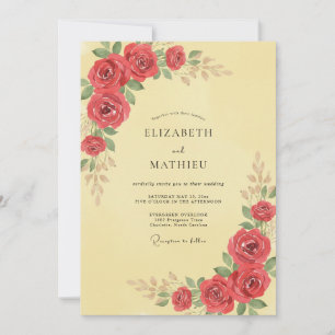 Buttercream Scarlet Rose Wedding Invitation