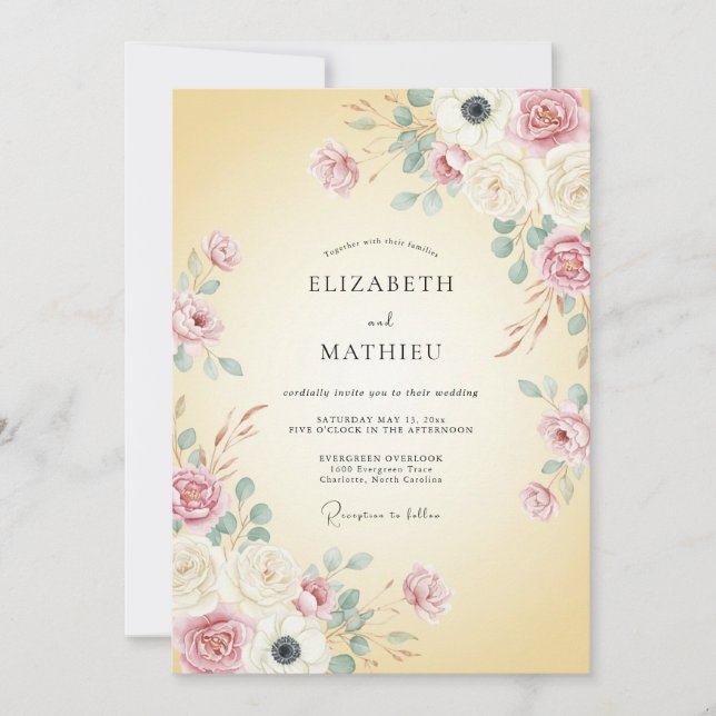 Buttercream Soft Floral Wedding Invitation (Front)