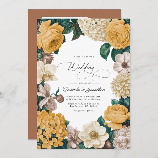 Buttercream, Soft Marigold & Blush Taupe Wedding Invitation (Front/Back)