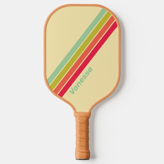 Buttercream Whisper Striped with Name Pickleball Paddle (Front)