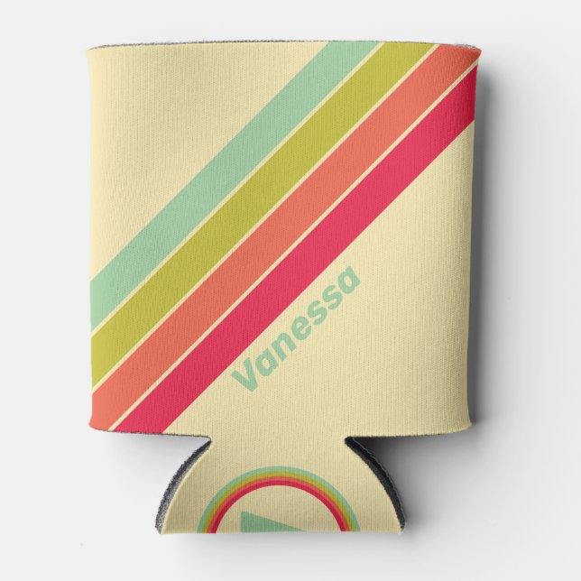 Buttercream Whisper Stripes with Name Can Cooler (Front)