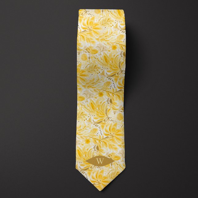Buttercream Yellow Botanical Monogram Tie (Creator Uploaded)