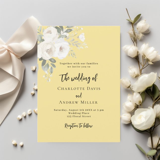 Buttercream yellow white roses wedding invitation (Creator Uploaded)
