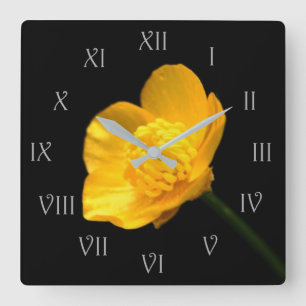 Buttercup Flower Grey Roman Script Num Wall Clock