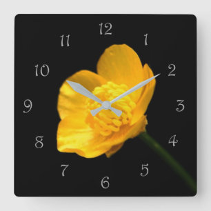 Buttercup Flower Grey Script Numbers Wall Clock