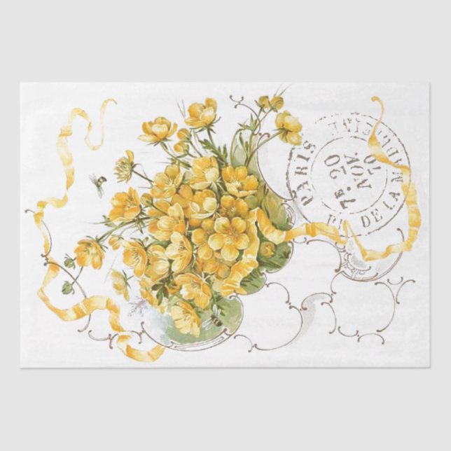 Buttercup Flower Yellow Decoupage Postmark Paris Tissue Paper (Front)
