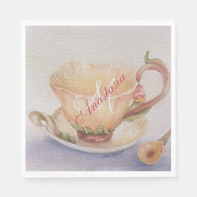 BUTTERCUP TEACUP MONOGRAM PARTY NAPKIN (Front)