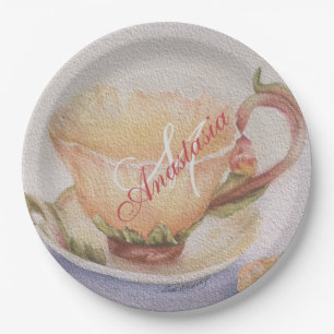 BUTTERCUP TEACUP MONOGRAM PARTY PAPER PLATE