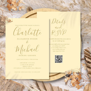 Buttercup Yellow and Gold QR Code Wedding Invitation