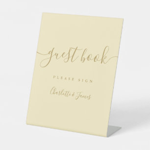 Buttercup Yellow And Gold Script Guest Book Pedestal Sign