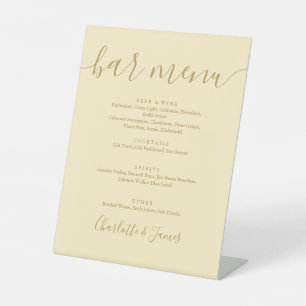 Buttercup Yellow And Gold Script Wedding Bar Menu Pedestal Sign