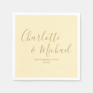 Buttercup Yellow And Gold Script Wedding Napkin