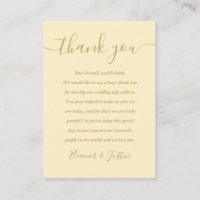 Buttercup Yellow And Gold Script Wedding Thank You