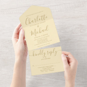 Buttercup Yellow And Gold Signature Script Wedding All In One Invitation