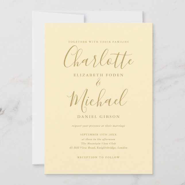 Buttercup Yellow And Gold Signature Wedding Invitation (Front)