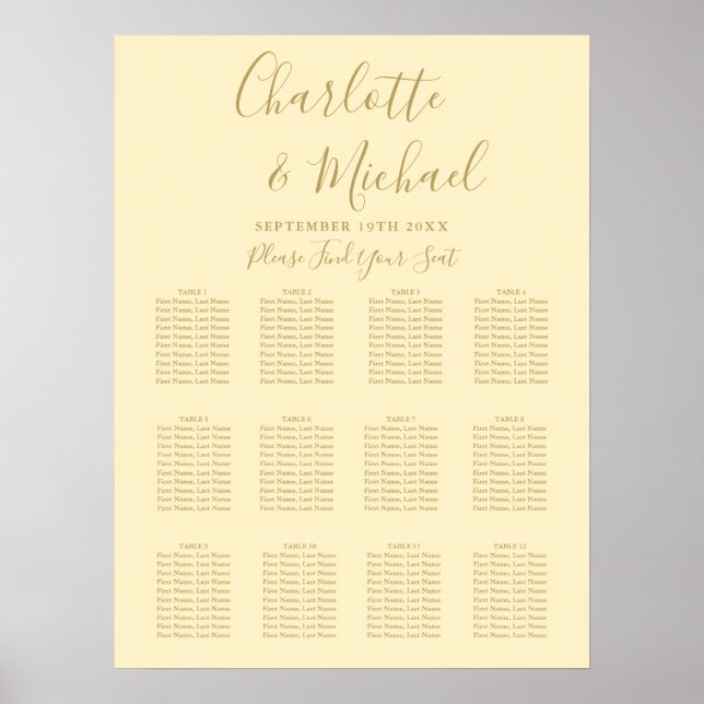 Buttercup Yellow And Gold Wedding Seating Chart (Front)