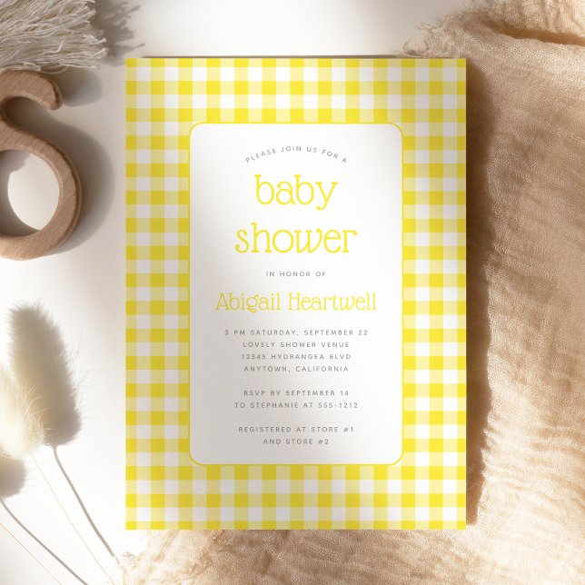 Buttercup Yellow Gingham Check Baby Shower Invitation (Creator Uploaded)