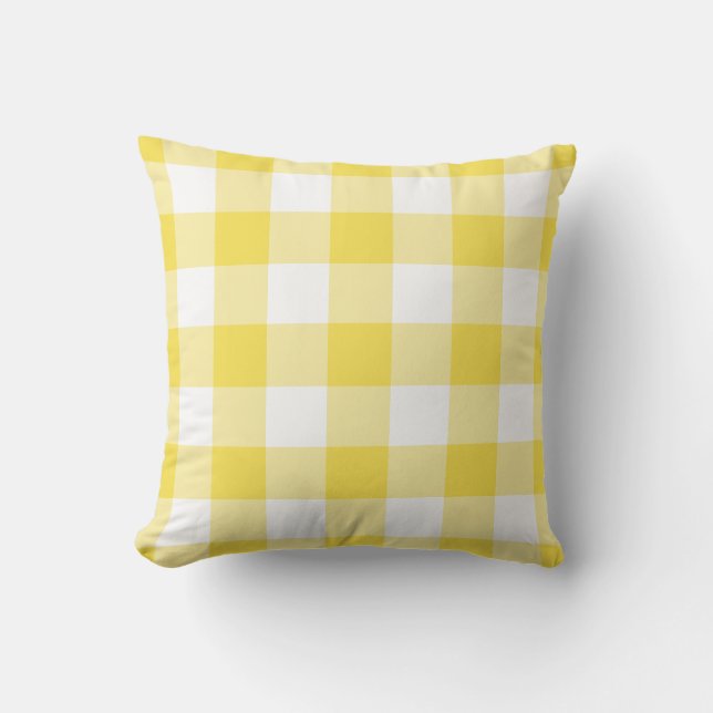 Buttercup Yellow Gingham Check Plaid Pattern Cushion (Front)